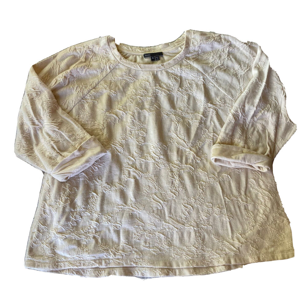 Vince Top Sz S Short Sleeve Blouse Cream Minimalist Rolled Sleeves Casual Womens